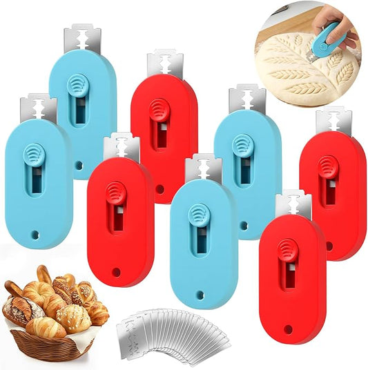 VZZNN 8 Pack Professional Bread Lame,Extractable & Magnetic Bread Lame Dough Scoring Tool for Sourdough Bread baking & Bread Making Tools Scoring Patterns booklet & 20 Razor Blades(Blue+Red)