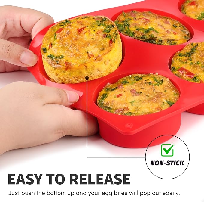 Puyeipt 2 Pack Silicone Egg Bite Molds, Deep 3 Inch Non-Stick Round Silicone Baking Pans for Frittata, Breakfast Sandwiches, Muffins, Hamburger Buns, Cornbread