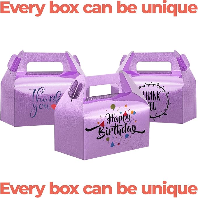 UnicoPak 30 Pack Purple Party Favor Bag Boxes, Gable Gift Boxes for Treats Goodies Cookies Candies, Ideal for Purple Party Favors, Theme Birthday Party, Valentine's Day, 6.5x3.5x3.5 Inches