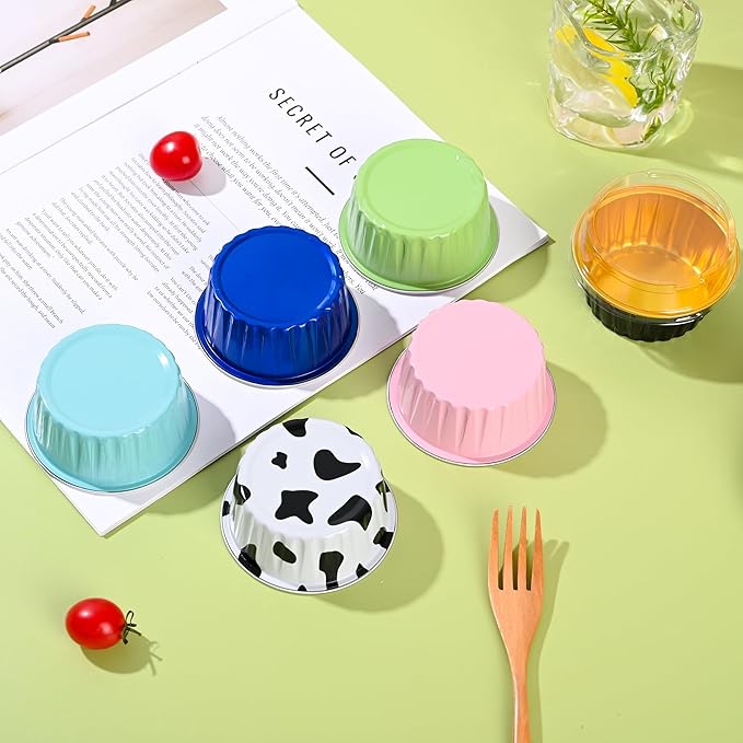 Mini Aluminum Foil Cupcake Baking Cups with Lids (40pcs, 9oz) Round Cupcake Foil Liners Tart Pie Tin Pan Holder - Disposable Mini Cake Containers Flan Molds for Pudding, Souffle, Party, Wedding