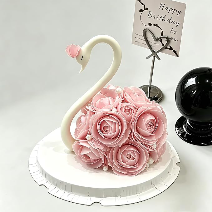 60PCS/80PCS Wafer Paper Round Pieces 3D Spherical Cake Edges Rice Paper Swan Rose Flower Round Cupcake Decoration Inserts (80, Pink, Large)