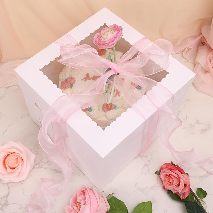 3 Pack Cake Boxes 10 Inch Tall Bakery Carrier with Boards (10x10x8 Inches) | Cost-effective cake boxes with boards which made of thick cardboard, easy to assemble and carry, suitable for birthdays