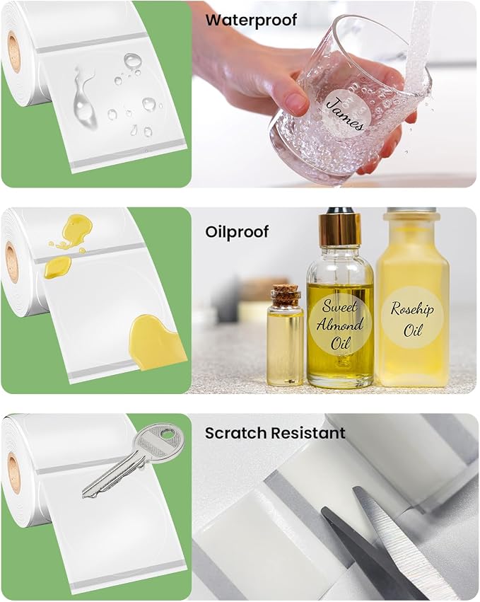 Phomemo Labels - 3 Rolls Frosted Clear Round Label for M110/M100/M220/M108/M250/M160 Label Maker, 1.96" x 1.96"（50x50 mm）,Self-Adhesive Paper for Barcode/Address/Mailing/Logo/Business Home Tag