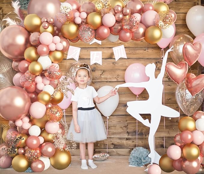 Amandir Rose Gold Balloons Garland Arch Kit, 150pcs Rose Gold Pink White Gold Confetti Latex Balloons for Valentines Day Bridal Wedding Birthday Baby Shower Graduation Bachelorette Party Decorations