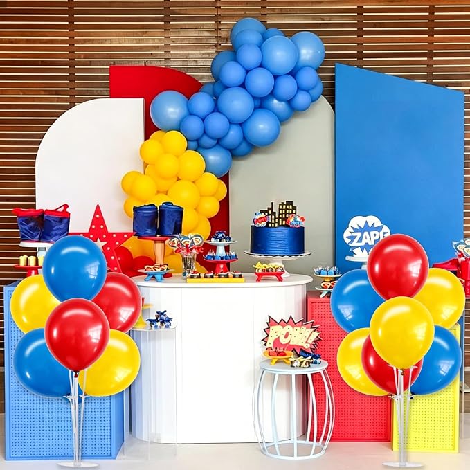 TONIFUL 4 Set Red Yellow Blue Balloon Centerpieces for Table,Balloon Stand Kit for Kid Party Decor,Birthday Decorations Anniversary Graduation Decorations 2026 Baby's Birthday