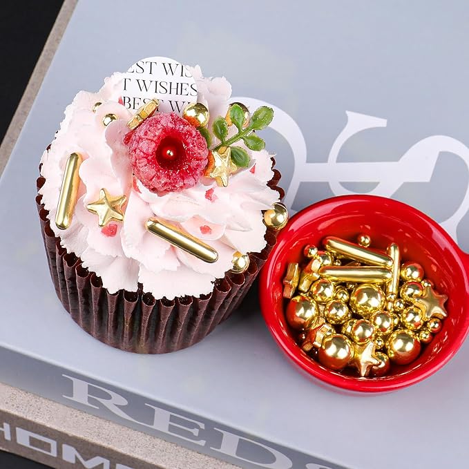 Gold Sprinkles for Cake Decorating, 4.6oz Edible Star Sprinkles with Sugar Pearls and Rods, Candy Baking Decorations, Ice Cream Toppings and Cookie Decorating, Wedding Party Valentines Supplies