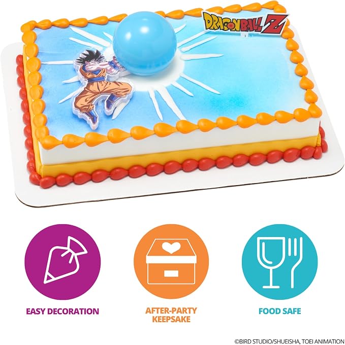 Dragon Ball Z Cake Topper | Light Up Goku & Spirit Blast Decoration With Pic | Ready To Use Birthday Cake Topper, Batteries Included - 2 Piece Set