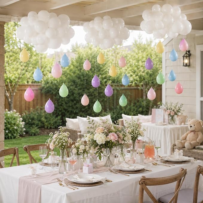 243 Pcs Cloud Balloon Garland Kit, Pastel Rainbow Raindrop Balloons with White Cloud, 5 10 12 Inch Macaron Latex Balloons for Baby Shower Birthday Classroom Rainbow Party Decorations