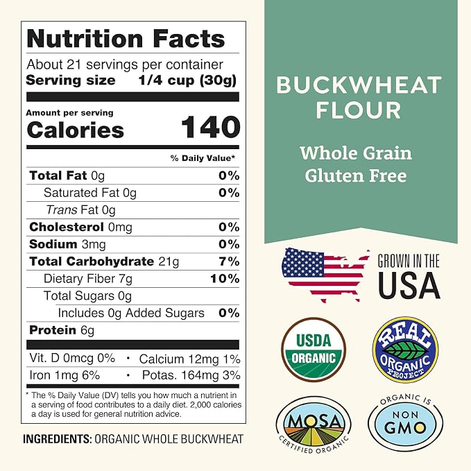 Organic Buckwheat Flour 1.5 lb - Non-GMO, USDA Organic, Vegan - For Baking Bread, Pancakes, and More! Grown In USA, Farmed From Regenerative Soil by a Wisconsin Family Farm