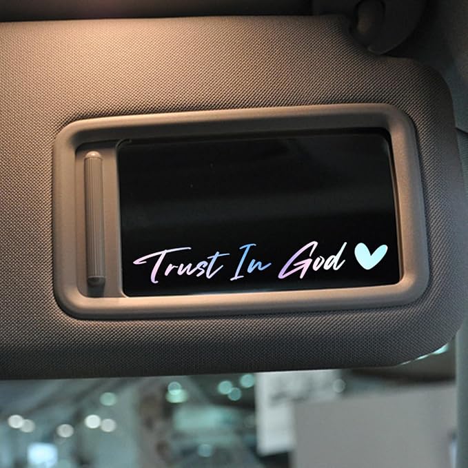 3 x Trust in God Car Mirror Decal Holographic Stickers for Cars Rearview Mirror Decal for Women Cute Decals Vinyl Affirmation Stickers for Window, Tumbler, and Water Bottle