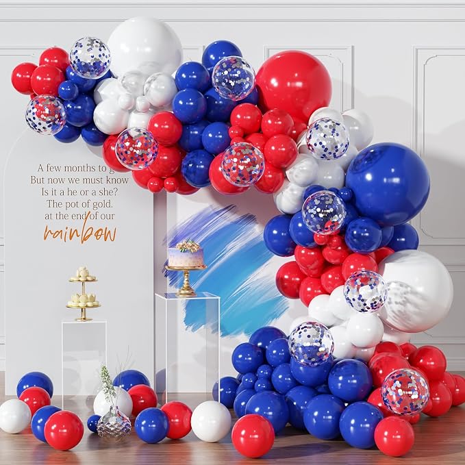 Red White and Blue Balloons Garland Arch Kit 154pcs 4th of July Decorations with Confetti Latex Balloons for Independence Day Graduation Baseball Birthday Party Decorations