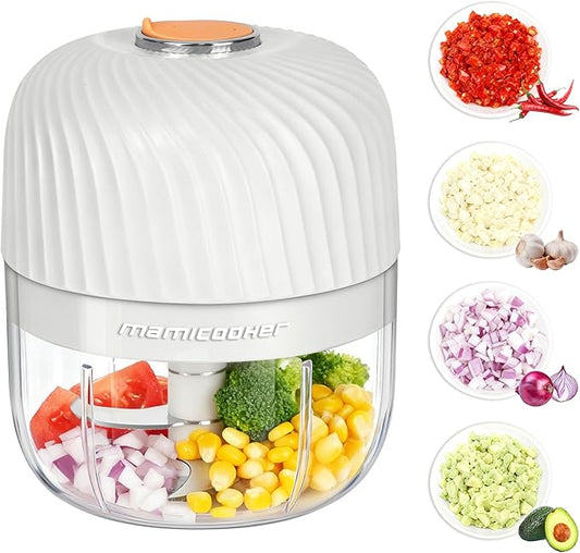 Electric Garlic Chopper 255ML, Mini USB Rechargeable Veggie Chopper, Cordless Garlic Mincer Onion Chopper Food Chopper for Ginger Chili Meat Sauce, Wireless Food Processor, White
