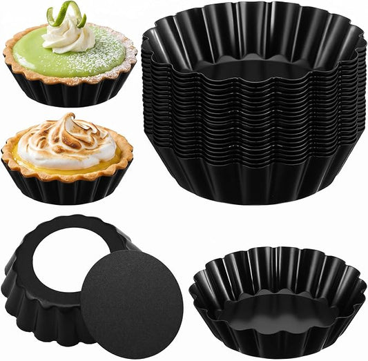 24 Pcs Mini Tart Pans, 3 Inch Tart Pan with Removable Bottom Nonstick Quiche Pie Pans Fluted Side for Muffins, Mousse Cakes, Desserts