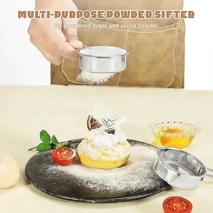 Sifter for Baking Powdered Sugar,Duster Flour Sifter for Baking,Sieve Fine Mesh Stainless Steel for Powdered Sugar, Cocoa Powder, Matcha Powder