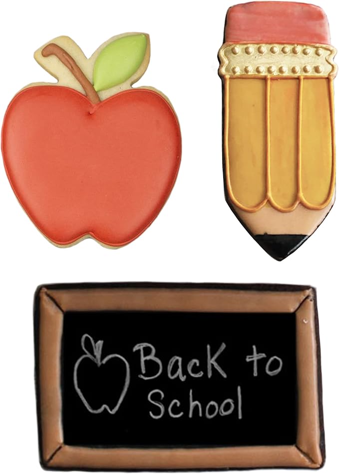 Ann Clark Cookie Cutters Back to School 3 Piece Cookie Cutter Set, 6 Pack Food Coloring Gel, and 2 Pack Royal Icing Mix Made in USA