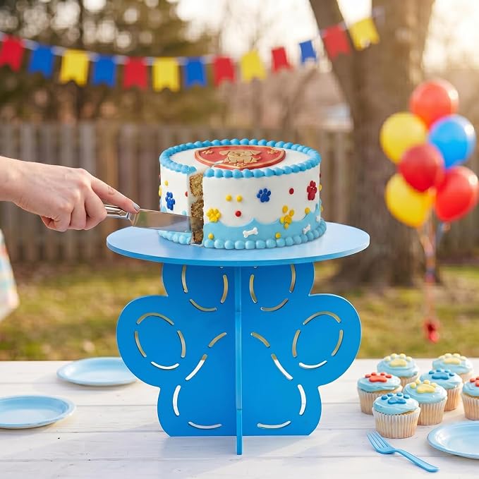 Lallisa 12" Dog Paw Cake Stand Bule 3D Pet Dog Party Decorations with Puppy Paw Base PVC Dessert Holder Centerpieces for Baby Shower Birthday Animal Party Supplies