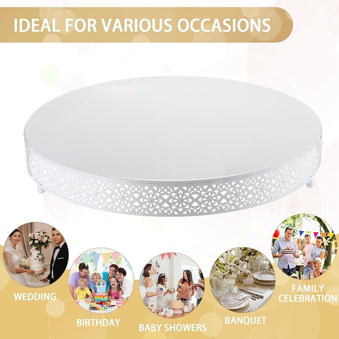 Wenqik Cake Stand 18 Inch Round Metal Cupcake Dessert Wedding Cake Stand Cookies Display Holder Fruit Serving Tray for Table Wedding Birthday Anniversary Party(White)