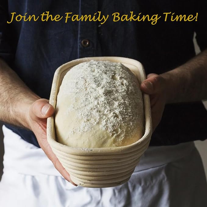Bread Proofing Basket Set of 2, 10 inch Oval Sourdough Proofing Bowls with Liners, Handmade Rattan Baskets for Bread Making Baking Fermentation