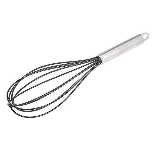 Amazon Basics Stainless Steel and Silicone Non-Stick Coated Whisk Set for Beating and Whisking, Dishwasher Safe, 8", 10", and 12", Pack of 3, Black