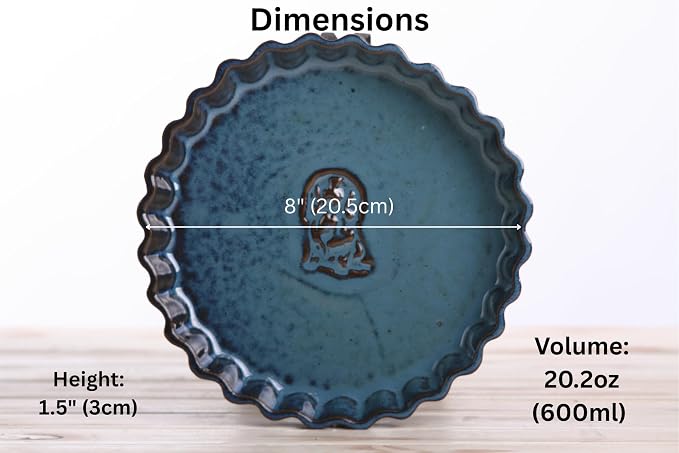 Willow Ceramics Tart Dish, 8 inch Diameter, Longhair Dachshund Tart Dish Design, Fluted Quiche/Pie Pan, 20oz Volume, Handmade (Peacock)