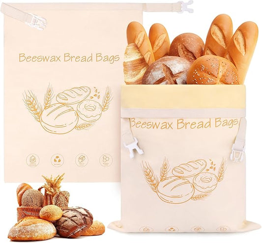 Homelove 2 Pack Beeswax Bread Bags for Sourdough Homemade Bread - Reusable Organic Linen Bag Cotton Lining Sourdough Natural Beeswax Bread Storage Bag, Keep Fresh and Upgraded XLarge Capacity Portable