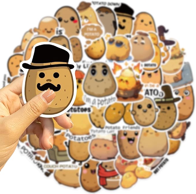 50 Pcs Funny Potato Stickers, Cute Kawaii Potato Character Decals, Waterproof Vinyl Sticker Pack for Laptop, Water Bottle, Journal for Kids & Adults(Potato)