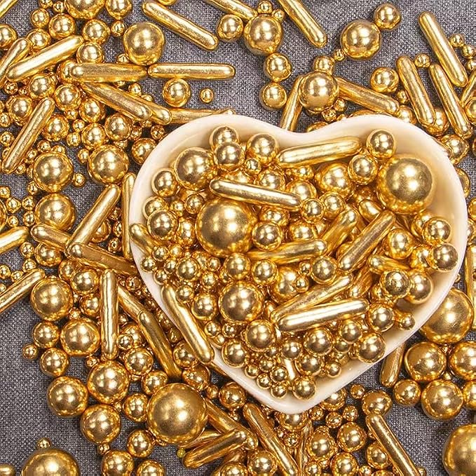Edible Gold Pearl Sugar Sprinkles 142g/5.01oz Gold Pearl Sprinkles Mix for Cake Decorating Cakes Cupcake Toppers Cookie Ice Cream Decorations for Wedding Parties Valentines Day Halloween Christmas