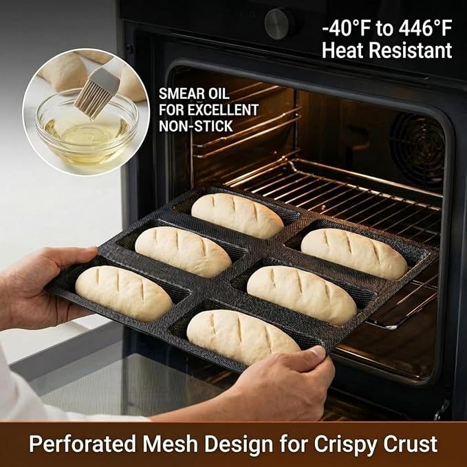 Dioycli Silicone Bread Loaf Pan for Baking Rectangular Bread Pan 6 Loaf Non Stick Baking Molds for Meatloaf, Baguette, Bread & Sandwich