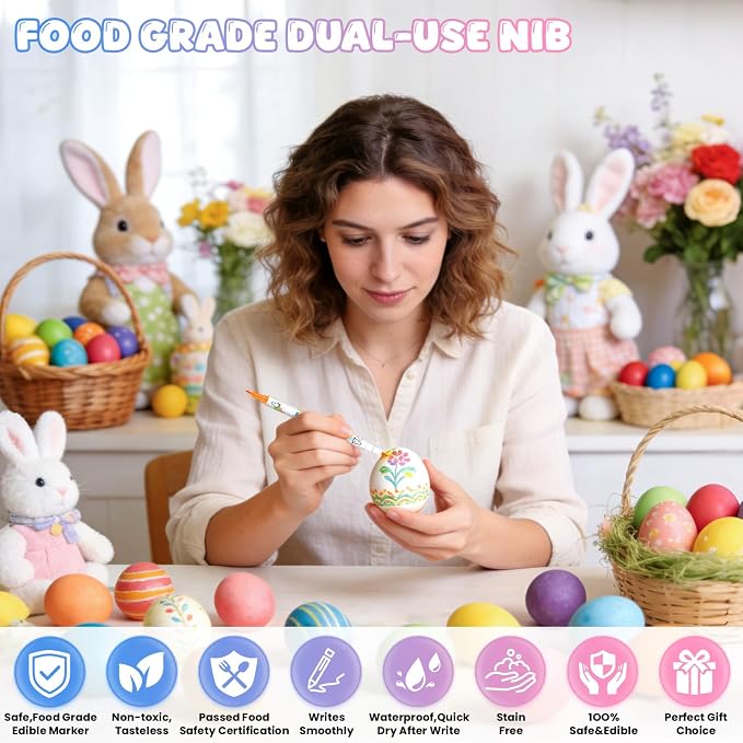 Food Coloring Marker Pens,12Pcs Dual Sided Food Grade and Edible Markers with Fine&Thick Tip,Edible Pen Gourmet Writers for Decorating Cake,Cookies,Fondant,Frosting,Easter Eggs,Painting,Drawing,Baking( For 12+ Year Old)