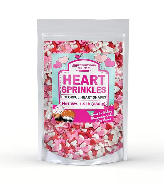 Unpretentious Heart Sprinkles, 1.5 lb, Red Pink & White Mix, Decorative & Fun, Colorful