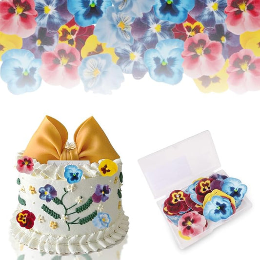 Edible Flowers Cake Decorations Set of 60PCs, Edible Pansies Cake Decorations Wafer Paper Flower Cupcake Toppers for Various Occasions