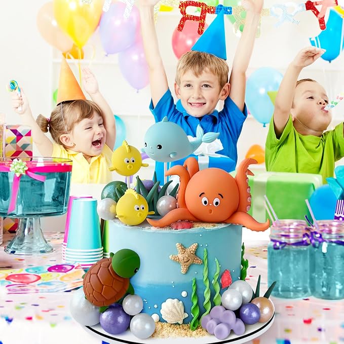 23 PCS Under the Sea Cake Decorations Ocean Animals Cake Topper with Cake Balls Decorations for Under the Sea Theme Boys Girls Baby Shower Birthday Party Supplies