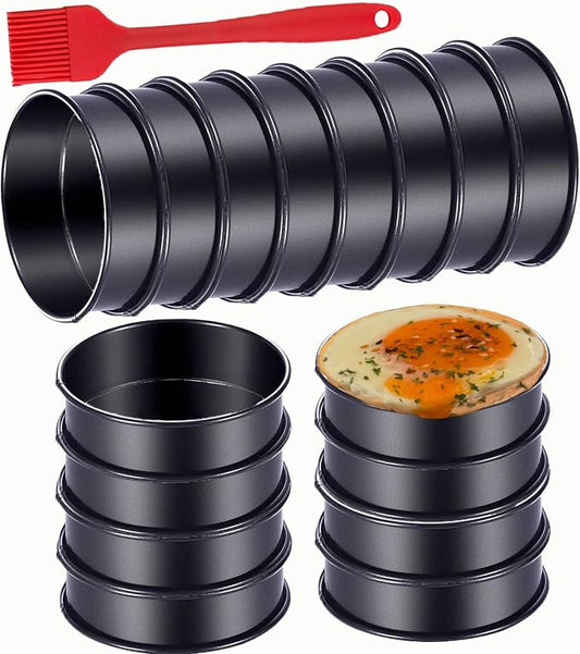 DATANYA 16Packs Crumpet Rings NONSTICK English Muffin Rings 4 Inch - Stainless Steel Double Rolled Tart Rings Upgrade Round Metal Cooking Pastry Ring Molds for baking