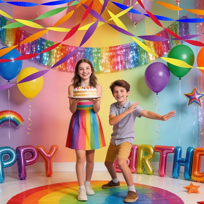AOYOO Crepe Paper Streamers, 6 Rolls Rainbow Party Streamers in Red, Yellow, Green, Blue, Orange and Purple, Vibrant Decorations for Fiesta, Circus, Carnival and Superhero Party Supplies