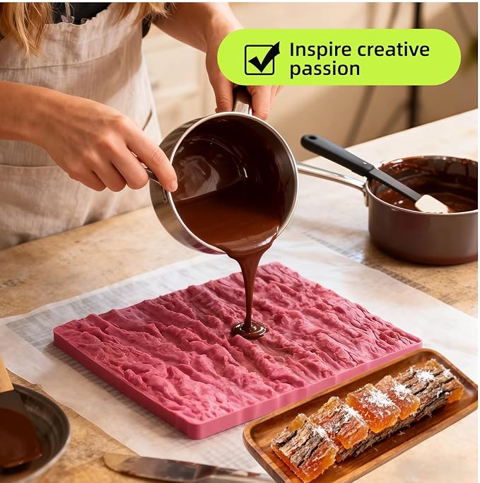 Tree Bark Cake Fondant Mold Tree Stump Fondant Impression Texture Mat Wedding Lumberjack Cake Border Decorating Tool Chocolate Gumpaste Pastry Cake Lace Mold Silicone Mat (Pink)