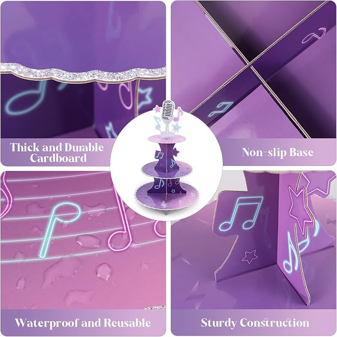 Kpop Cupcake Toppers Stand,Crack Energy Design,Kpop Birthday Decorations | Classic Musical Notes,Staves Design,Easy Assemble & Foldable Storage,3 Tier Kpop Cake Topper Stand for Kpop Party Decoration
