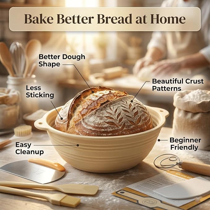 Sourdough Starter Kit, 28Pcs Sourdough Bread Baking Supplies, Sour Dough Bread Kit with 2 Silicone Banneton Bread Proofing Baskets, Sourdough Kit with Glass Starter Jar, Complete Bread Making tools