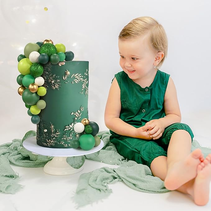 56 PCS Colorful Ball Shaped Cake Topper Pearl Balls Cupcake Cake Insert Topper for Birthday Party Wedding Decoration Supplies Green Series Eight Colors