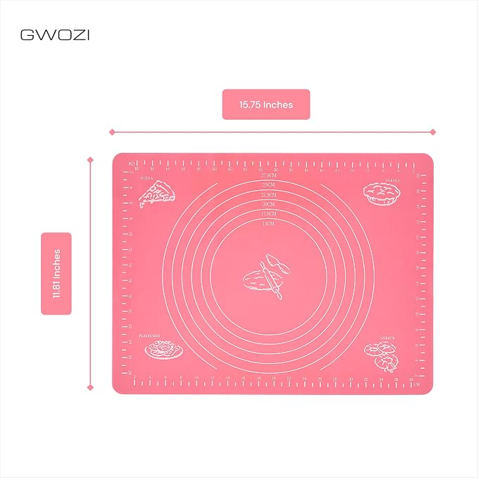 Silicone Baking Mats - Non Slip Pastry Mat for Rolling Dough - Silicone Mats for Baking with Measurements - Kneading Dough Mat, 11.8x15.7 Inches