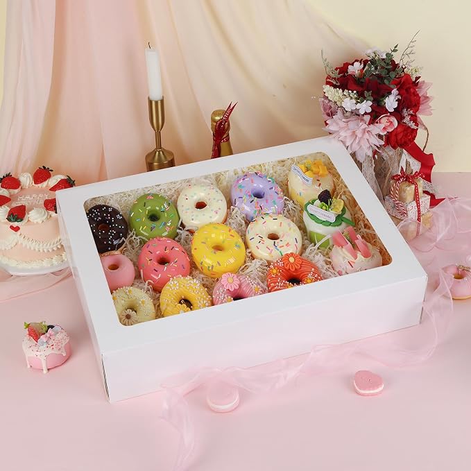 Moretoes 6 Pack 19x14x4 Inch Large Half Sheet Cake Boxes with Thick Cake Boards, White Rectangle Bakery Boxes with Window for Cake Pastry Baking, Cupcake, Muffins, Pie
