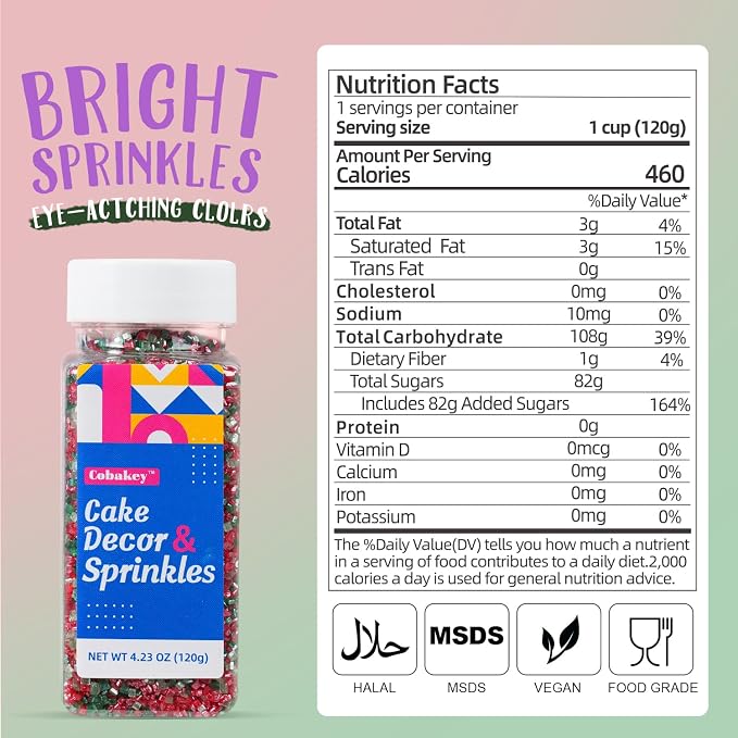 Christmas Sanding Sugar Mix, 4.2oz Edible Red Green Sugar Sprinkles for Cake Decorating, Sparkling Edible Sanding Sugar for Cupcake Toppers Cookie Decorations For Wedding Party Celebrations