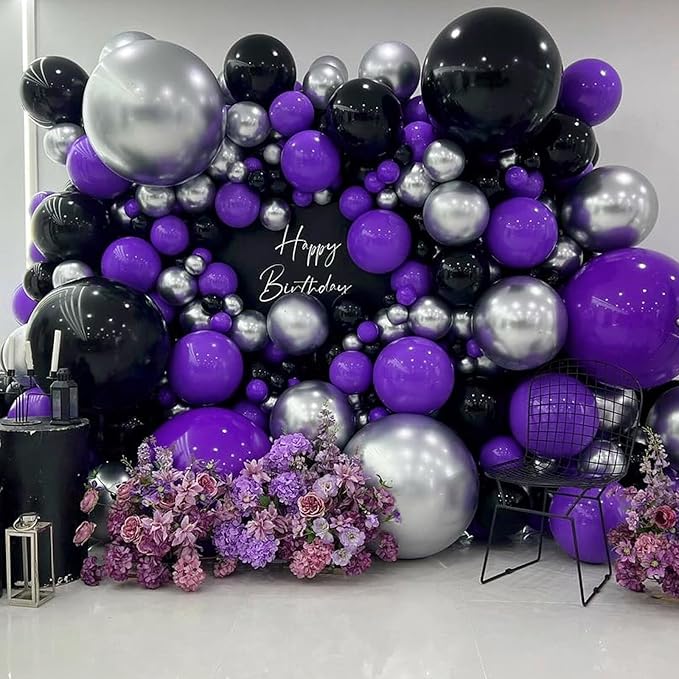 120pcs Dark Purple Balloons, 18 12 10 5 inch Purple Balloons Different Sizes Balloon Arch Kit for Graduation Birthday Wedding Baby Shower Party Decorations