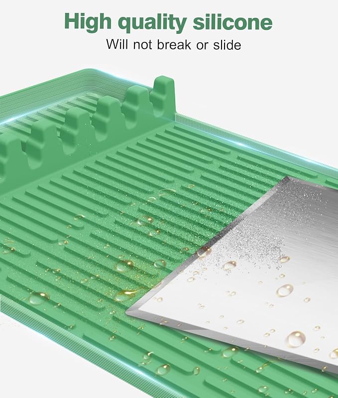 Silicone Griddle Tools Mat for Blackstone - Large Silicone Spatula Mat with Drip Pad - Griddle Mats BBQ Grill Accessories - Blackstone Griddles Accessories, Gifts for Men(Light Green)
