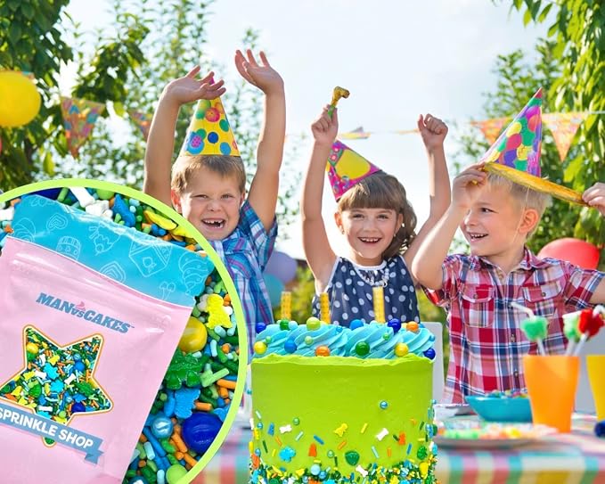 Dinosaur Sprinkles | 8 Ounces | Cake Sprinkles Chocolate,Sweet Flavor | Jimmies |Nut Free Manvscakes (Multicolor)