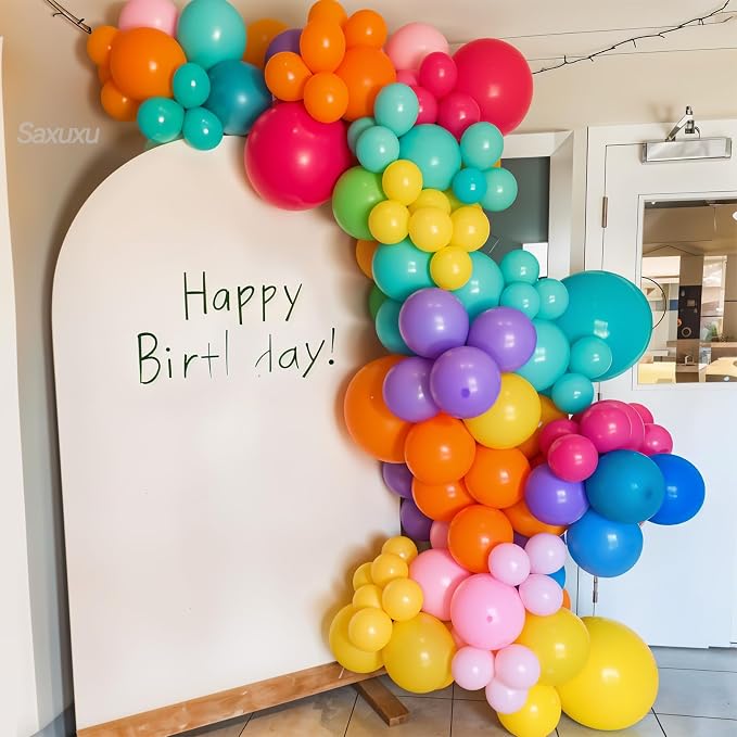 Colorful Balloon Arch Kit, Green White Orange Balloons Garland Arch Kit, Matte Teal Yellow White Light Green Balloons For Birthday Baby Shower Zoo Theme Party Wedding Bachelorette Decorations