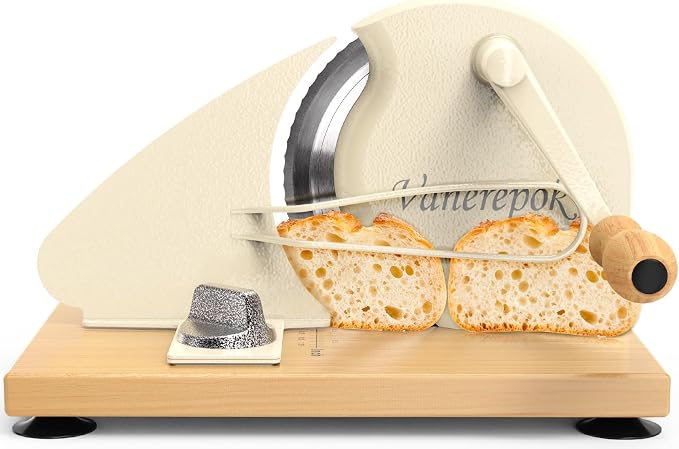 vanerepok Upgrade Manual Bread Slicer for Homemade Sourdough Bread, Classic Hand Crank Home Bread Slicer With Scale Line and Steel Fence, Sharp Blade, Adjustable Width for Homemade & Commercial Use