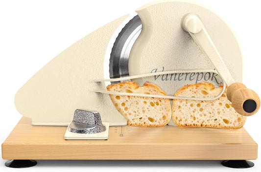 vanerepok Upgrade Manual Bread Slicer for Homemade Sourdough Bread, Classic Hand Crank Home Bread Slicer With Scale Line and Steel Fence, Sharp Blade, Adjustable Width for Homemade & Commercial Use