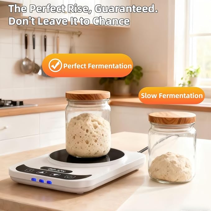 Sourdough Starter Warmer Mat, Precise 1°F Thermostat 70–100°F, 12H Timer Auto Shut-Off, Fermentation Heating Mat for Bread Proofing, Yogurt Making & Home Baking