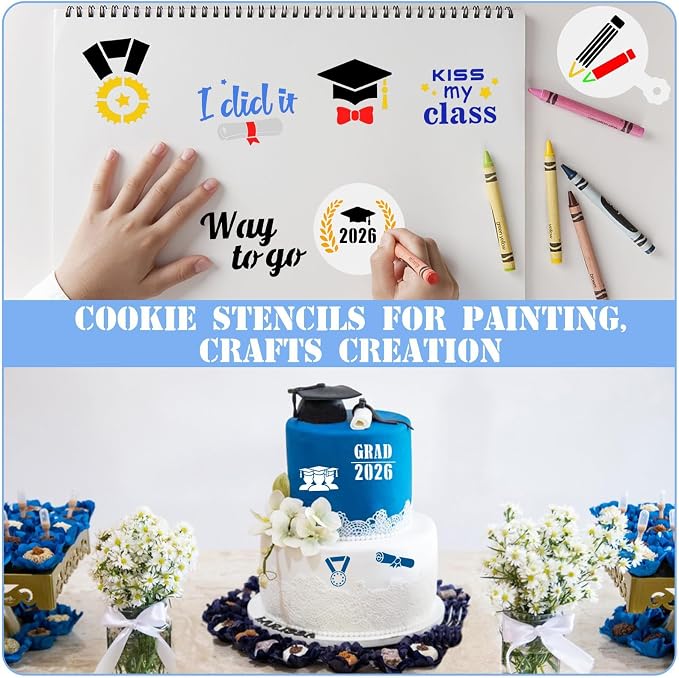 JULBEAR Graduation Cookie Stencils 36 Pcs Class of 2026 Reusable Templates | Cookie Decorating Supplies, Graduate Party Coffee Decoration, Baking Dessert Painting DIY, 36 Pieces Templates Tools