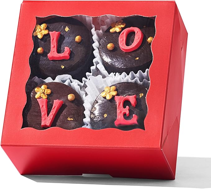 50-Count 4x4x2 Inches Food-Safe Classic Red Bakery Boxes - Multi-Use Pastry & Treat Packaging for Cookies, Truffles & Wedding Favors (Stackable Gift Boxes for Cakes, Pies & Cinnamon Rolls)